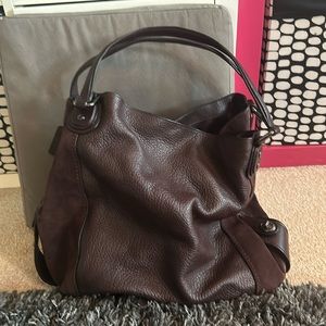 COACH Mixed leather Suede Gusset Shoulder bag in Plum